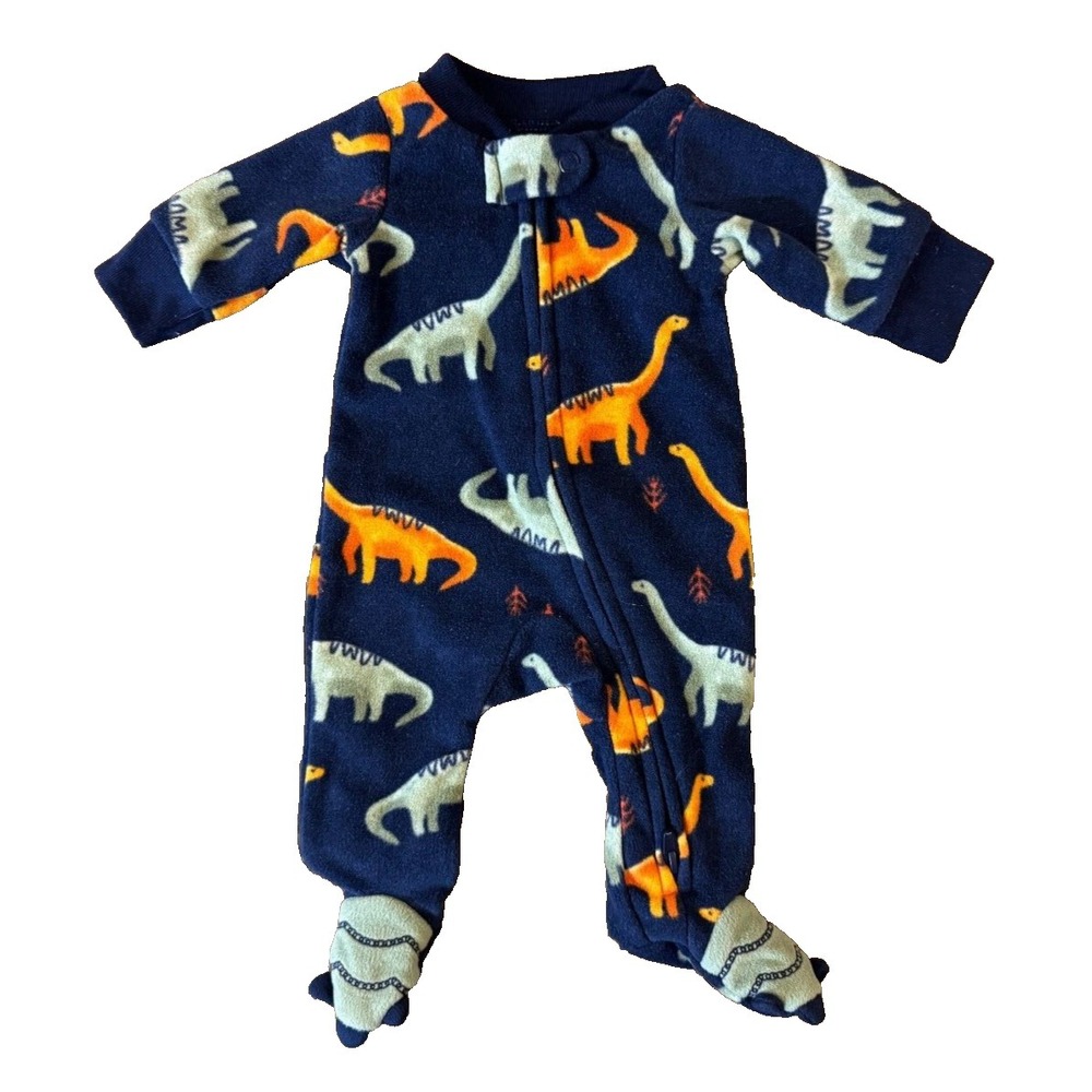 Carters Preemie Baby Boy Sleeper Outfit Romper Blue Fleece Dinosaur‎ Dino Feet 2